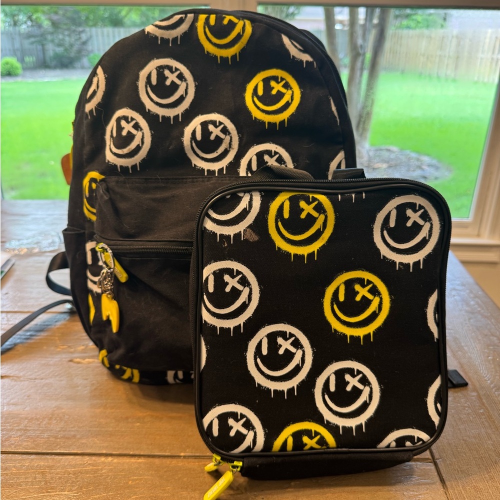 Black and Yellow Smiley Face Backpack and Bag Set